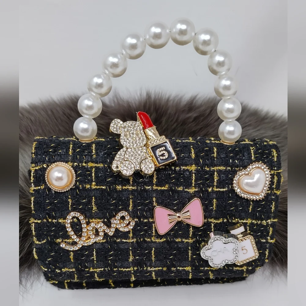 Mini Me Tweed Luxury Embellished Crossbody Purse